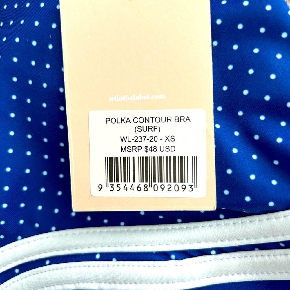 NWT WILO Athletic Sports Bra Padded Blue-White Polka Dot size XS and S - Picture 4 of 5
